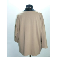 Bawełniana GRUBA BLUZA z haftem na dekolcie - beżowa